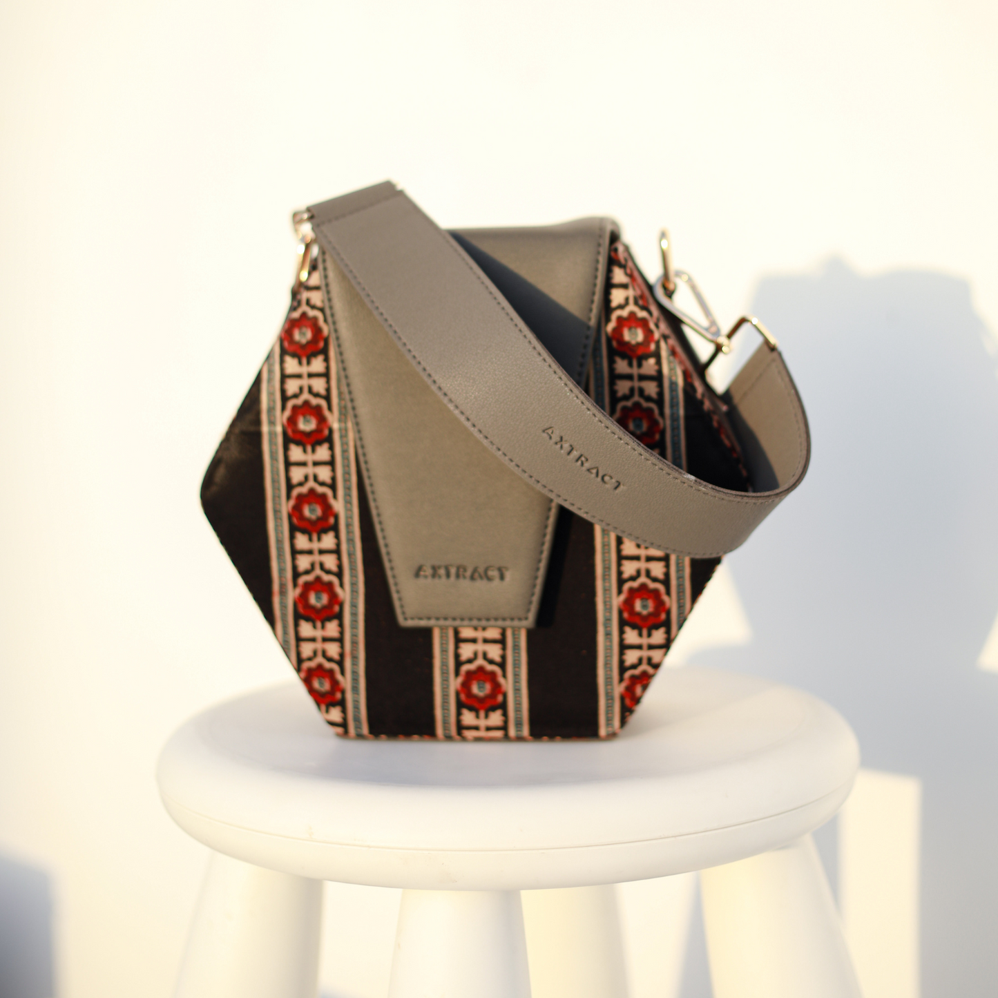 Black Red Hexbox - Hexagonal Kutchi Handcrafted Bag